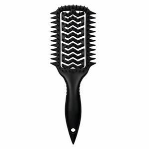 Vented Curl Defining Brush, Detangling & Clump-Forming Styling Brush for Wavy Curly Coily Hair, Wet/Dry, Anti-Frizz, Rounded Tips, Non-Slip Handle (Black)