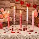 Lyrow 6 Pcs Valentine'day Flameless Taper Candles with Red Heart 11 Inch Real Wax LED Candles Flickering Battery Operated Candlesticks for Valentines Gifts Proposal Wedding Anniversary Romantic Night