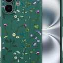 RALEAVO Floral Case for iPhone 17,Liquid Silicone Cover with Cute Flower Branch Pattern for Girls Women Slim Soft Rubber Protective Phone Case for iPhone 17 (6.3"),Dark Green