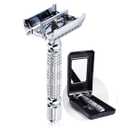 BAILI Butterfly Open TTO Double Edge Metal Safety Razor Wet Shaving Kit for Men Women with Platinum Blade and Mirrored Travel Case BD179