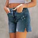 CHICZONE Womens Bermuda Jean Shorts Stretchy Mid Waisted Denim Shorts with Pockets (L)