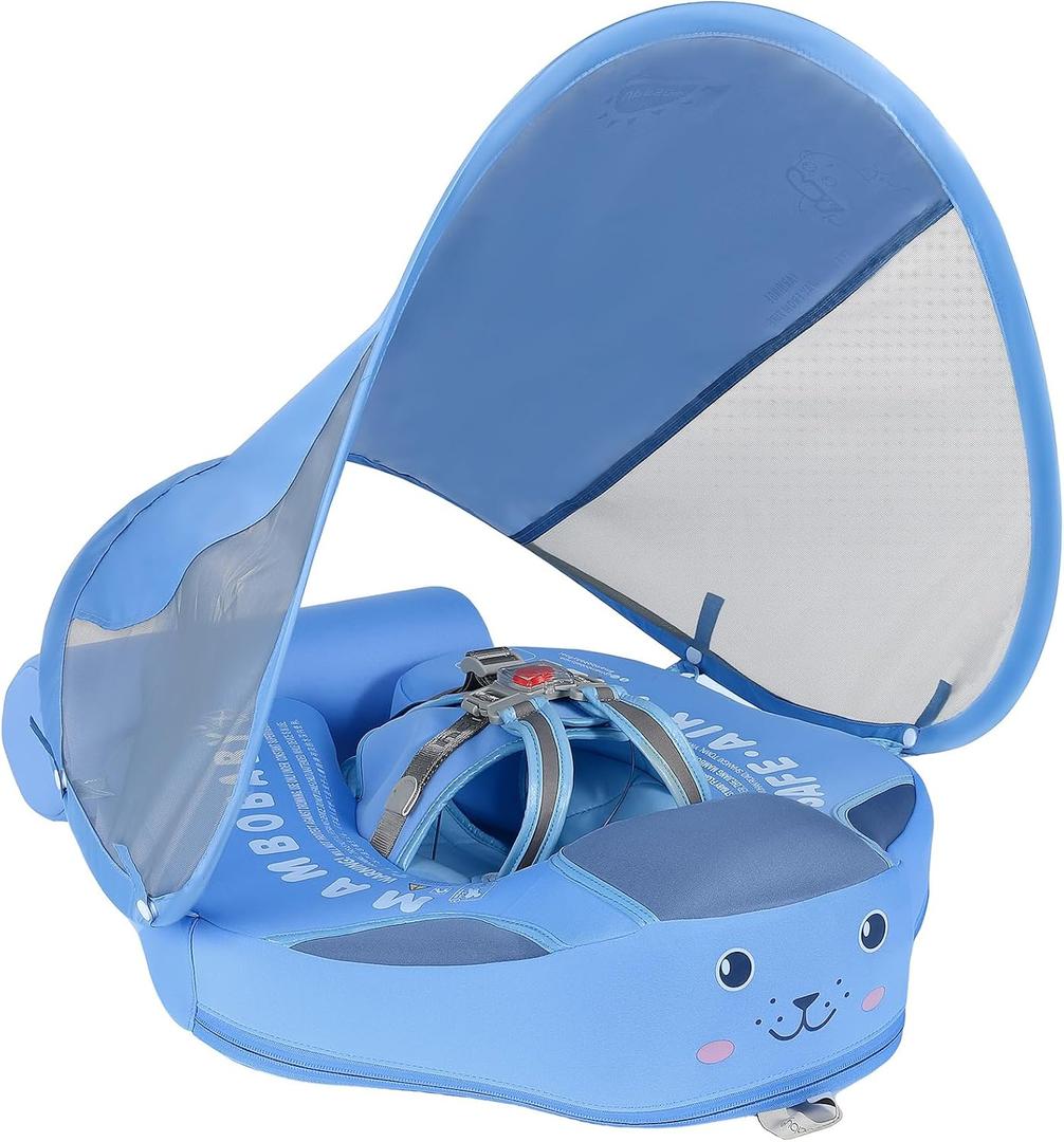 Mambobaby Float with Canopy and Tail New Upgraded Non-Inflatable Baby Pool Float Mambo Float Swim Trainer Solid Infant Swim Float Adjustable Pearl Foam Baby Swim Ring, 19.69"L x 18.9"W
