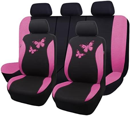 Flying Banner Butterfly car seat Covers ful Set Fashion Universal Lady Woman Female Rear Bench Split Colorized (Full Set, Pink)