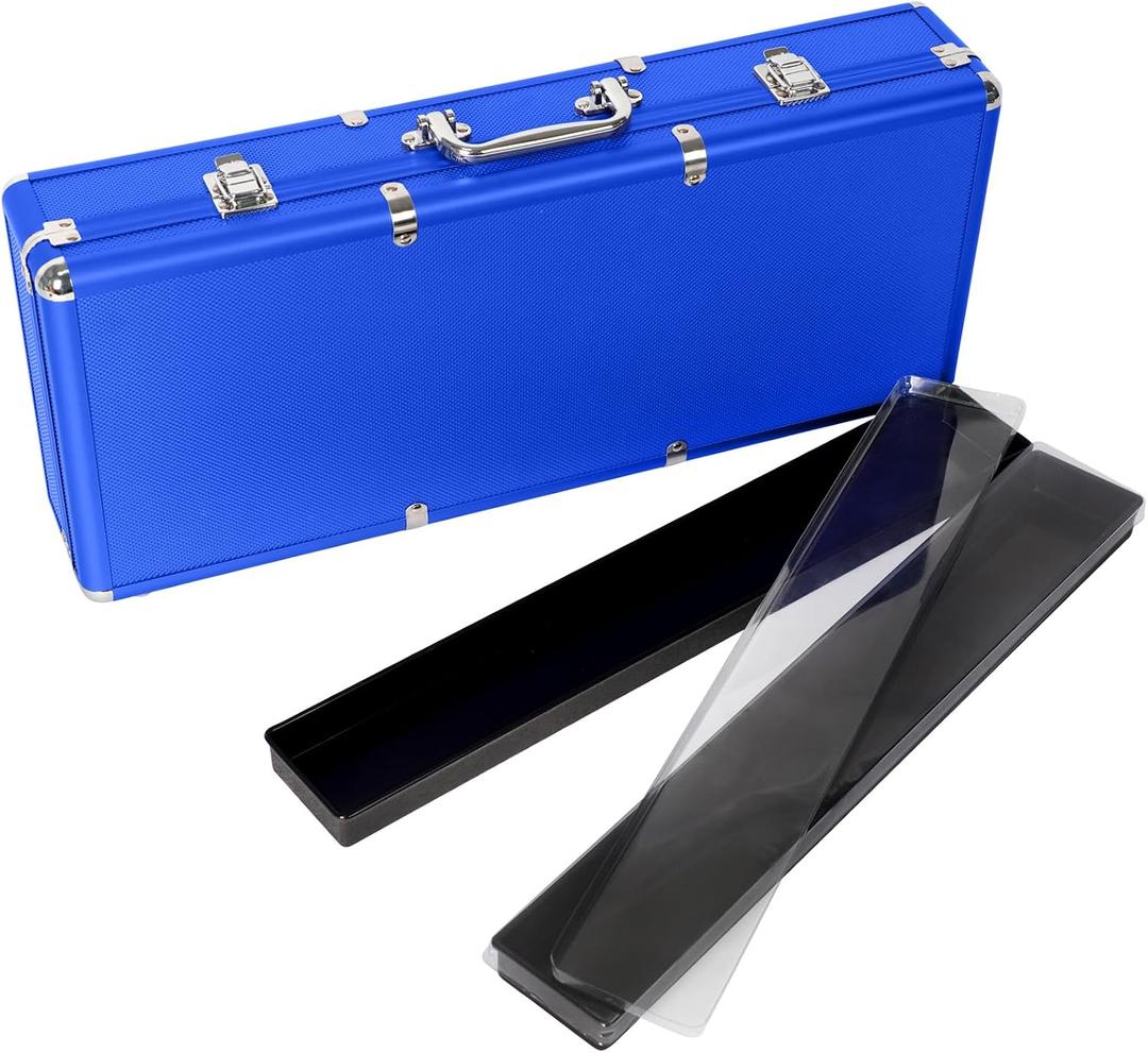 Empty Mahjong Game Set Case, Blue Aluminum Protective Case with Mahjong Tiles Trays(Tiles not Included,2Pcs/Set), Plastic Trays with Lids, Mahjong Set Storage Box