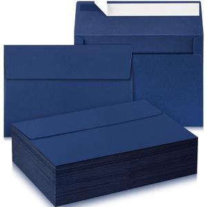 Harloon 100 Pcs A9 Invitation Envelopes 5.75 x 8.75 Inch Self Adhesive Wedding Invitation Envelopes Paper Greeting Card Envelope for Photos Letters Baby Shower Office 110 Gsm Paper (Navy Blue)