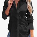 siliteelon Women's Button Down Shirts Long Sleeve Dress Shirts Wrinkle Free Collared Work Office Solid Blouses Corset Tops Black  Xl 28