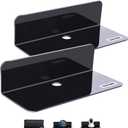 OAPRIRE Acrylic Floating Wall Shelves Set of 2, Damage-Free Expand Wall Space, Small Display Shelf for Smart Speaker/Action Figures with Cable Clips (Black)