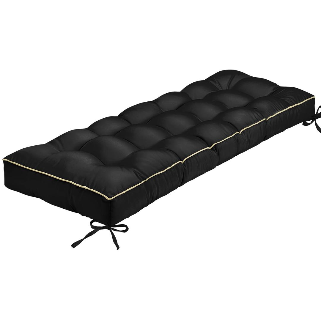 TaiBest Outdoor Bench Cushion, Tufted Patio Seat Pad for Garden Bench, Porch Swing, Indoor/Outoor Furniture (Black, 60X18X5)