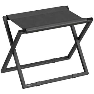 SONGMICS Luggage Rack, Foldable Suitcase Stand, Metal Luggage Holder, Synthetic Leather, Easy to Assemble, for Guest Room, Hotel, Bedroom, Ink Black and Charcoal Gray URLR009B01