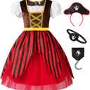 ReliBeauty Girls Pirate Dress Sea Buccaneer Costume, 6-7/130