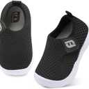 JOINFREE Toddler Barefoot Breathable Kids Sneakers - Lightweight Walking Shoes, Slip On Tennie Shoes Protect Toes for School (Black)