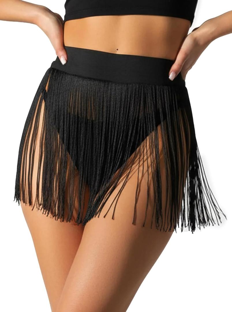 SOFIA'S CHOICE Women Fringe Skirt Unlined Western Cowgirl Party Flowy Tassel Mini Skirts Festival Rave Outfits Black X-Large