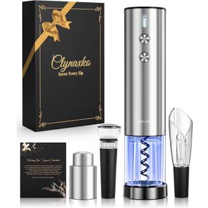 Electric Wine Opener Set - Premium Wine Gifts with Wine Opener, Foil Cutter, Wine Aerator, Vacuum Stopper, and Elegant Gift Box - Ideal Christmas Gift for Unforgettable Moments (Stainless Steel)