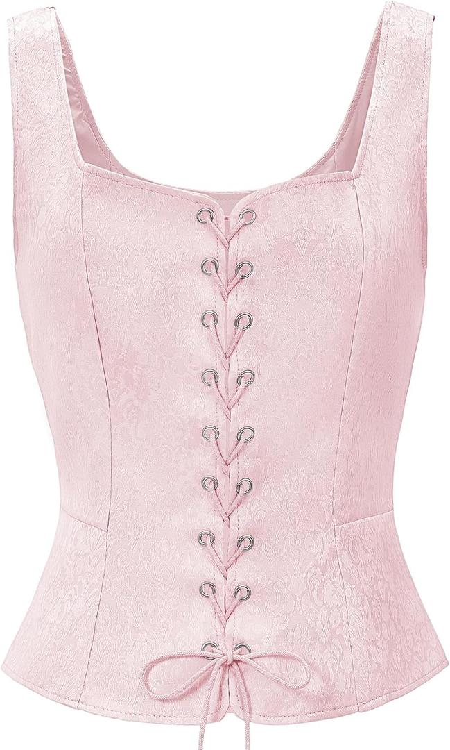 Century Star Corset Tops for Women Pirate Vest Renaissance Costume Medieval Viking Victorian Halloween Costumes Plus Size (Small, Jacquard Pink Corset)