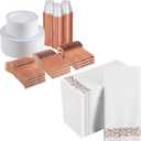 700 Piece Rose Gold Disposable Dinnerware Set for 100 Guests, Rose Gold Rim Plastic Plates, 100 Dinner Plates 100 Dessert Plates, 100 Plastic Silverware Set, 100 Cups, 100 Rose Gold Napkins