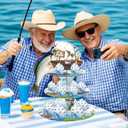 2 x Fishing Birthday Party Decorations Cupcake Stand, 3 Tier Gone Fishing Funny Cardboard Cupcake Display Stand Dessert Tower, Angler Birthday Party Supplies