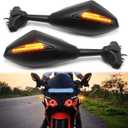 Motorcycle Rearview Side Mirrors With LED Turn Signal Integrated Indicator For Racing Bike Sport Bike (Matt black+Smoke Len)