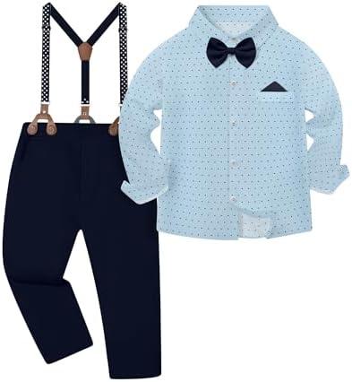 DISAUR Boys Suits 3 Pieces Formal Dress Shirt with Bowtie+Suspender Pants Boy Gentleman Outfits Set 7-8 Years
