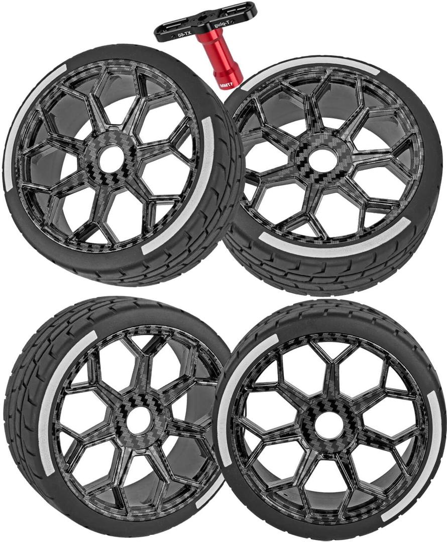 RC Highway Tires Wheel for 1/8 Typhon 6s BLX,1/7 Infraction 6S BLX,Limitless,4PCS RC Drift Tires Rubber RC Highway Wheel,Carbon Surface(Black)