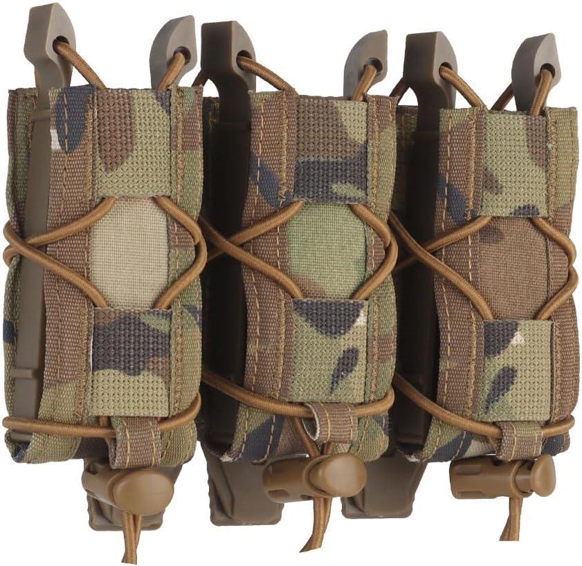 Triple 45acp Open-top Mag Pouch, Molle 9mm Quick Pull Tactical Magazine Flashlight Holster Belt Vest Mount (MC)