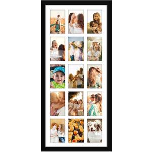 DUENPY 14x32 Picture Frame 4x6 Collage Picture Frame Displays Fifteen 4x6 inch Photos Collage Wall Decor Wall Hanging Black