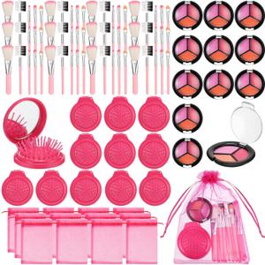 12 Sets Kids Makeup Kit for Girls, Kids Spa Party Supplies for Girls, Sleepover Makeup Cosmetic Set Birthday Party Favors Toddler Girl(Rose Red)