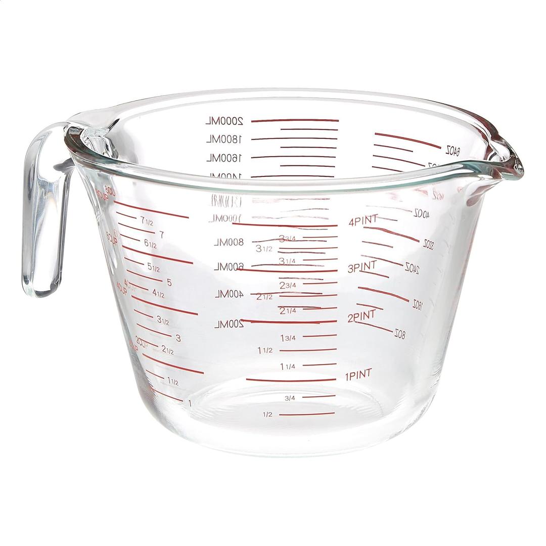 Amazon Basics Large Size Glass Measuring Cup, 8 Cup (2L), Easy-to-Read Markings, Dishwasher/Microwave/Freezer/Oven Safe  