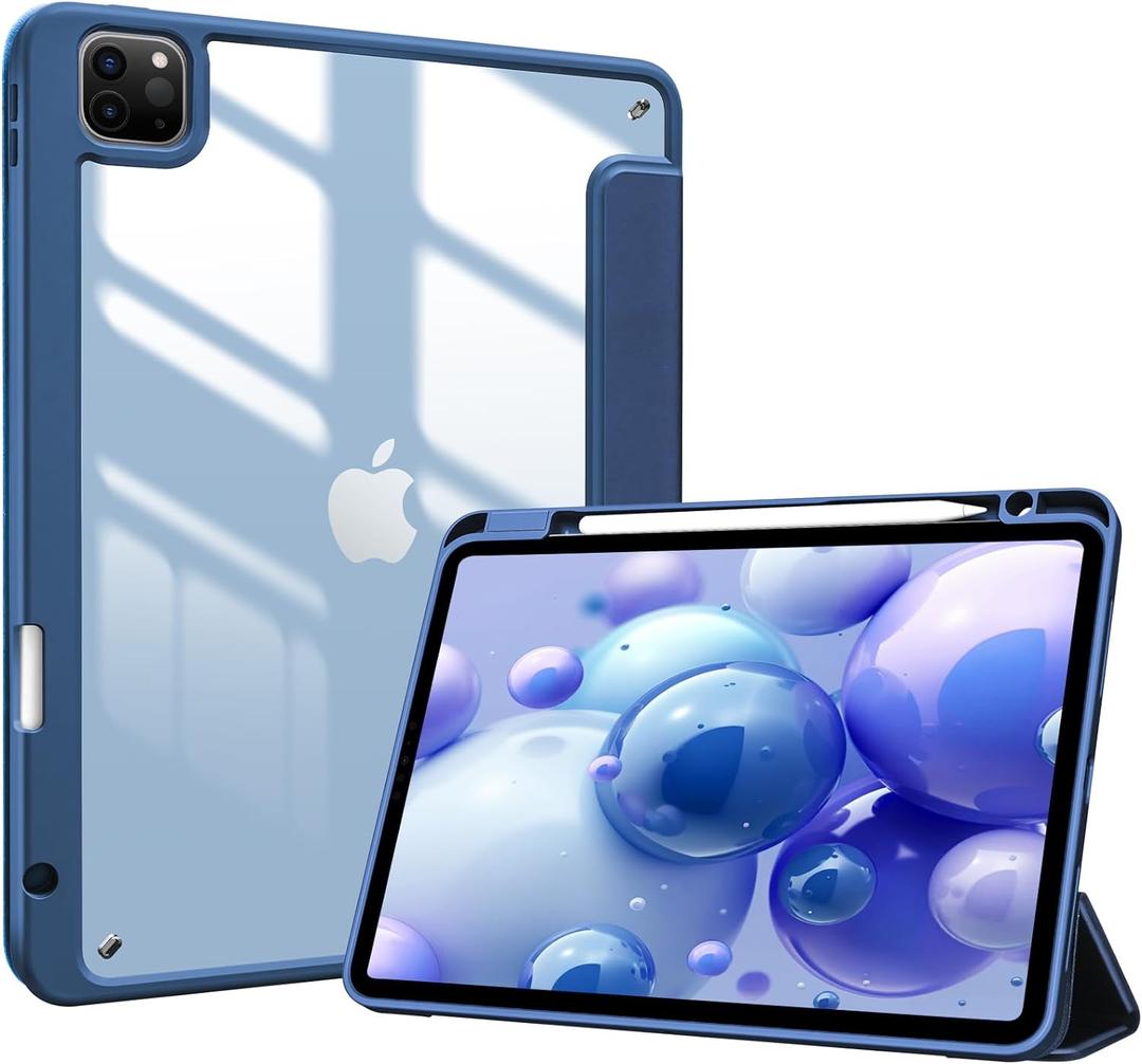 ProCase Case for iPad Pro 11 Inch 2022/2021/2020/2018 (4/3/2/1 Generation) with Pen Holder, Shockproof Smart Case Cover, Transparent Back Cover, Protective Case, Navy
