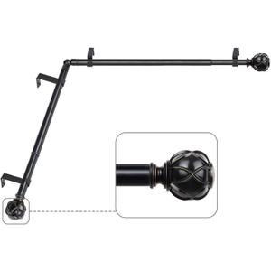 KAMANINA Black Corner Curtain Rods for Windows 48 to 84, Telescoping Splicing 7/8 Curtain Rods 32 to 86 inch, Decorative Curtain Rod with Netted Texture Ends