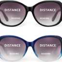 JM 2 Pack Bifocal Reading Sunglasses for Women Fashion Oversized Square Sun Readers Outdoor Reading Glasses UV400 Protection, Black & Clear Blue +2.5