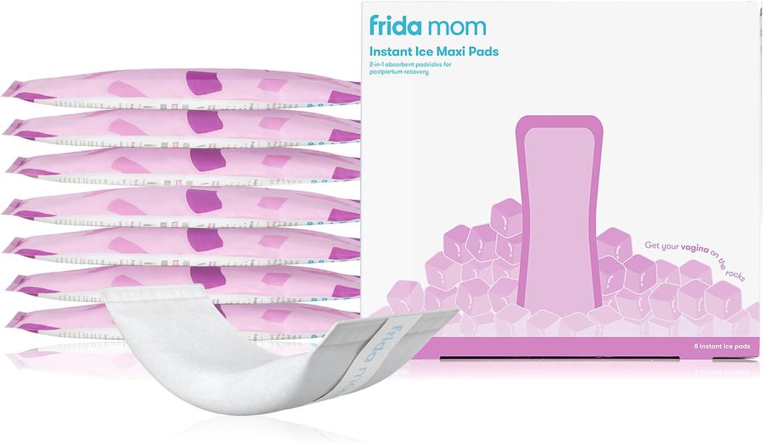 Frida Mom 2-in-1 Postpartum Pads, Absorbent Perineal Ice Maxi Pads, Instant Cold Therapy Packs and Maternity Pad in One, 8ct