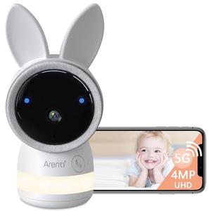 ARENTI Baby Camera, Indoor Security Camera for Pet/Dog with Phone App, 4MP 2.4G/5G WiFi Wired in Home, 360°Pan/Tilt Motion Tracking, Temp/Humidity Sensor, Cry Detection, Lullabies, Night Light (A4)