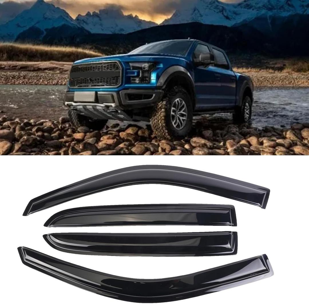 Window Visor Tape-on Side for 2009-2014 Ford F-150 SuperCrew, Window Deflectors for Trucks Rain Guards, Window Visors for Cars, Vent Deflector, 4 pcs 94155