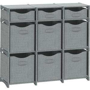 9 Cube Closet Organizers, Includes All Storage Cube Bins, Easy To Assemble Storage Unit With Drawers | Room Organizer For Clothes, Baby Closet Bedroom, Playroom, Dorm (Light Grey) (9 Cube with Handles)