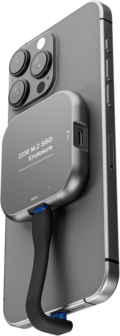 Magnetic M.2 2230 NVME Enclosure Storage with Magsafe for iPhone 15/16 Pro Max, USB C 3.2 Gen2 10Gbps to NVMe Adapter, 100W PD Charging, Aluminum External SSD Case for Android/MacBook (Grey Square)