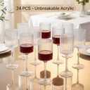 24 PCS 9oz Unbreakable Acrylic Goblets - Clear Ribbed Red Wine Glasses, Elegant Reusable Stemmed Wine Cups for Family Gatherings, Birthday Parties & Weddings