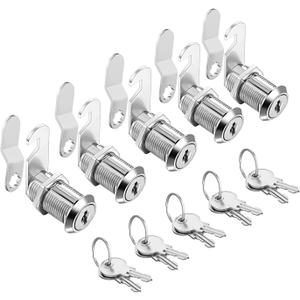 Cam Locks Cabinet Locks Keyed Alike,1-1/8Inch Cylinder Fits on 0.9Inch Max Panel Thickness,Secure Drawer RV Camper Storage,Zinc Alloy(1-1/8Inch 5Pcs)