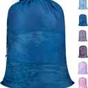 Polecasa Heavy Duty Diamond Mesh Laundry Bags 24x36"- Machine Washable Large Commercial Grade Laundry Bag with Drawstring & ID Tag for College Dorms, Travel, Sports Equipment  Blue