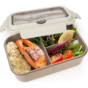 Fanhaw 40 Oz/5 Cup Bento Box for Kids, Men and Women, Lunch Box with 3 Compartments, Utensil, Microwave & Dishwasher Safe (Brown)