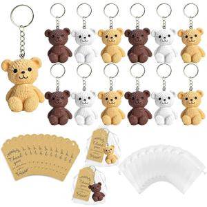12 Set Bear Party Favor Bear Keychains with Organza Bags Thank You Tags For Baby Shower Bear Theme Party Return Favors Supplies