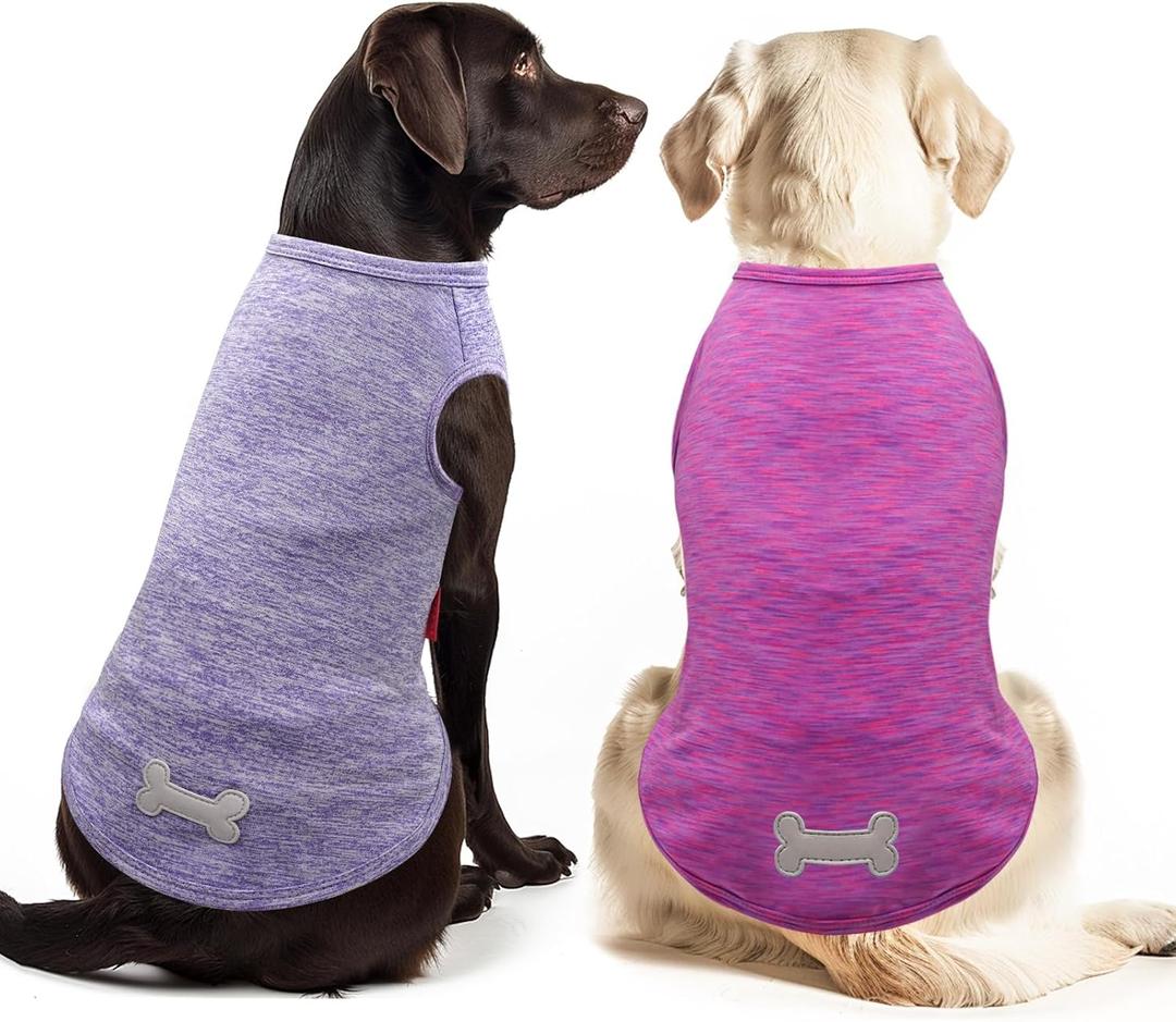 KYEESE 2 Pack Dog Shirts for Large Dogs Quick Dry Breathable Stretchy Sun Protection Pet T-Shirts with Reflective Label Tank Top Sleeveless Vest Dog Clothes, Purple+Pink, 3XL (XXX-Large (55-75lbs))