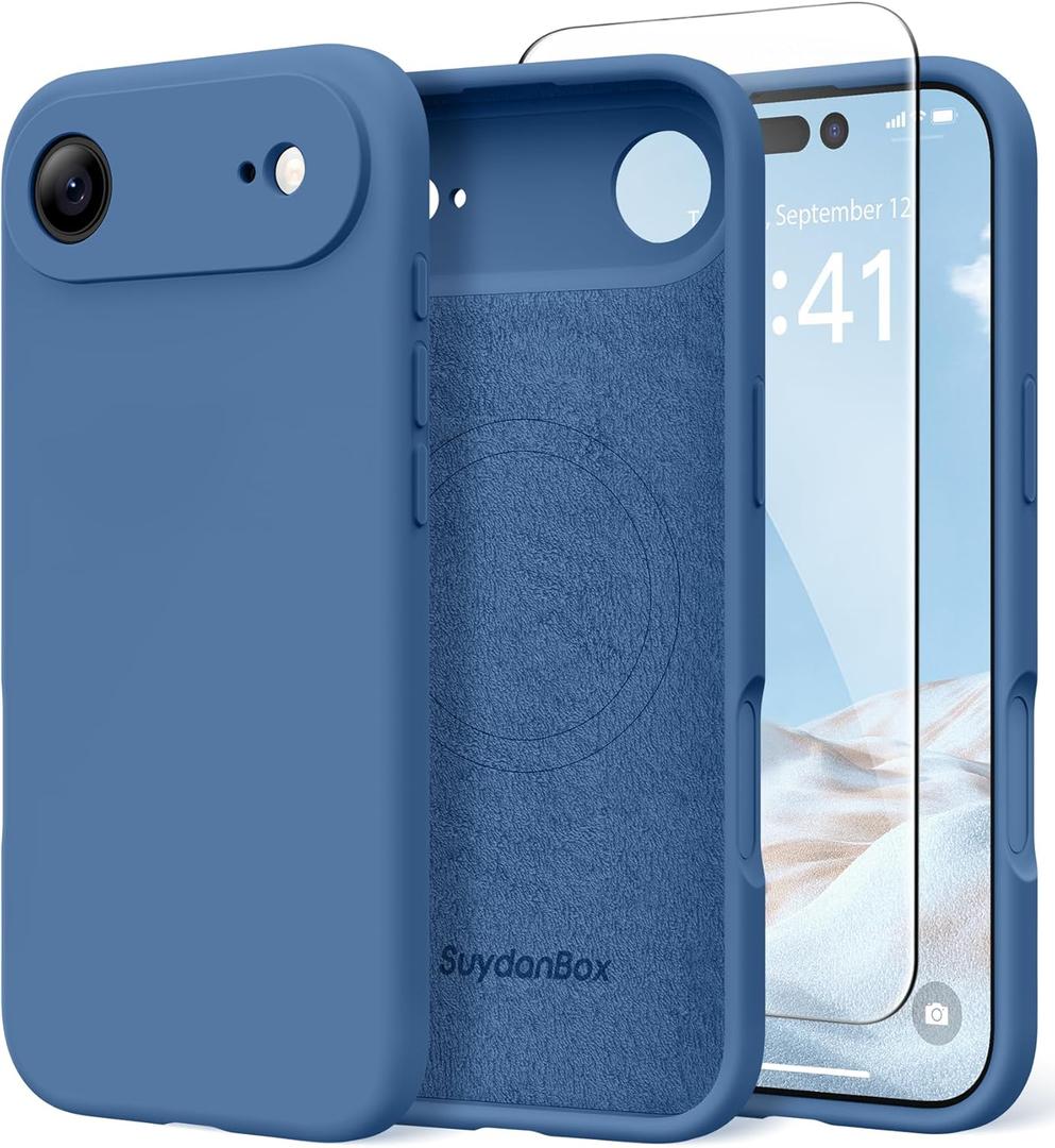 Magnetic for iPhone Air Case, Compatible with MagSafe, [Full Camera Protection][Screen Protector] Silicone Shockproof Protective Phone Case for iPhone 17 Air 6.5", Lake Blue