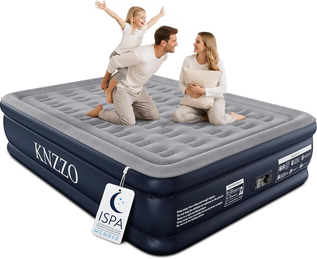 KNZZO Queen Air Mattress with Built in Pump, 18 Inch Inflatable Bed, 800lb