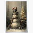 Retro Christmas Winter Canvas Prints Wall Art Decor Cute Snowman With Birds Picture Poster Gothic Moody Snowy Nostalgic Christmas Painting for Living Room Bedroom Decor Unframed8x12inch (12L" x 8W")