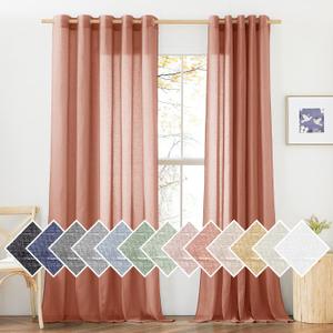 NICETOWN Semi Sheer Linen Patio Curtains for Sliding Door, Grommet Top Rustic Linen Burlap Curtains Privacy with Light Through Drapes for Bedroom/Home Office, Burnt Orange, W70 x L84, 1 Pair