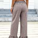 Flygo Womens Gingham Pants Cotton Wide Leg Ruffle Lounge Trousers (M)
