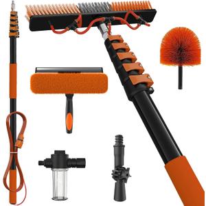 30Ft Reach Solar Panel Cleaning Brush Kit with 5-24ft Telescoping Pole, Water Fed Window Cleaner Tool with 20" Brush, Soap Dispenser, Cobweb Duster, Squeegee for Roof, RV, Gutter, Boat, Deck