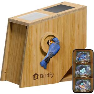 Birdfy Smart Bird House with Camera Lifetime AI Identify Auto-Record Nesting Stages & Alerts, Remote Control Night Vision Battery & Solar Outdoor-Ready, Gift for Nesting Watching Enthusiasts, Polygoon wood