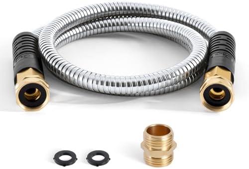 Cesun Short Garden Hose 3 feet, Small Metal Leader Hose, Drinking Water Hose, Flexible, Lightweight Stainless Steel Water Pipe for RV, Outdoor, Yard, 3ft x 5/8", Female to Female