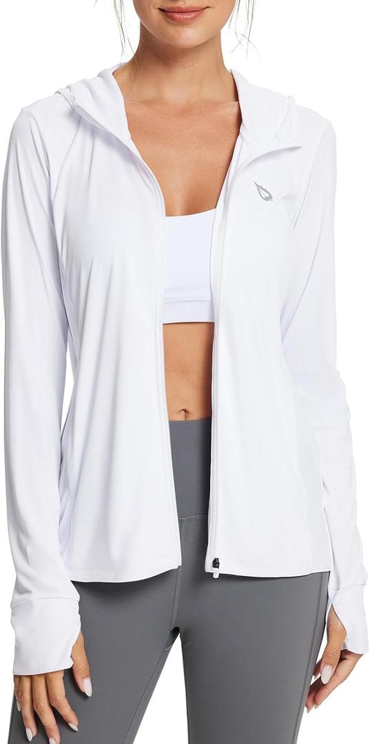 baleaf Women's Sun Protection Jacket Hoodie Clothing Lightweight Long Sleeve Sun Cover Up Shirt (White, L)